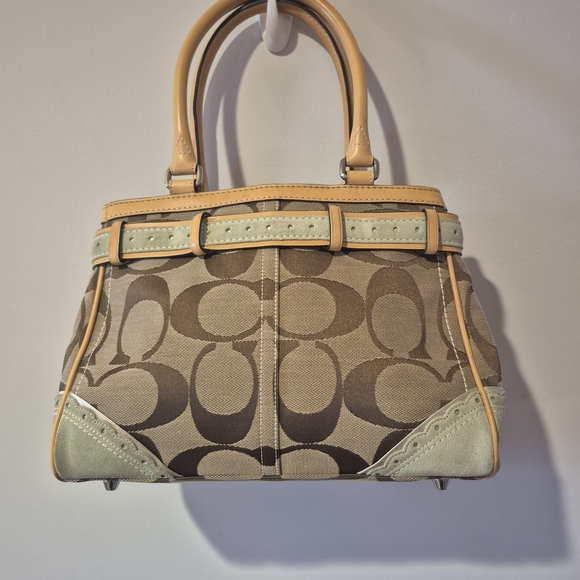 Coach Signature Canvas Coral Reef Appliqué Satchel - Tan & Mint - Picture 2 of 13